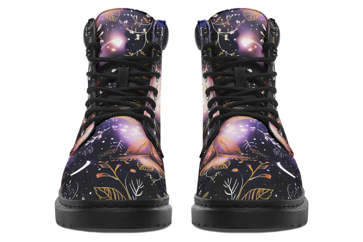 Cosmic Petals Classic Boots - High Quality Micro-Suede Weatherproof Vegan Shoes with Stitched on Soles