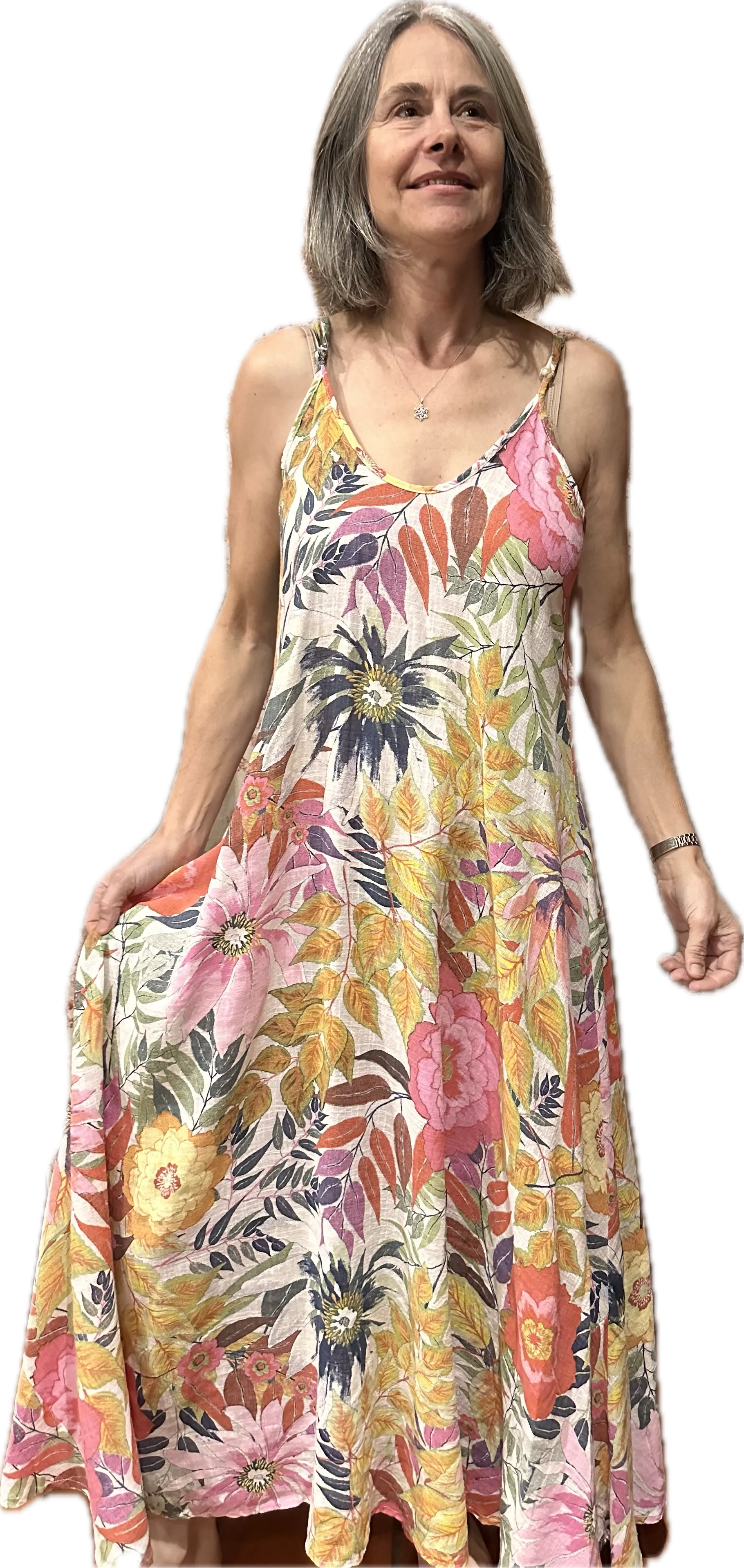 Cotton - Floral Dress - White Print