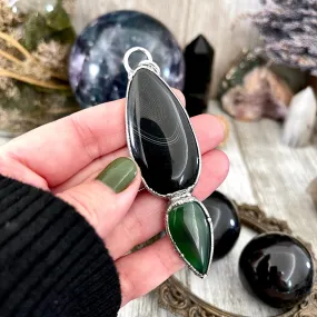 Crystal Teardrop Black Agate and Green Agate Necklace  / Gothic Jewelry