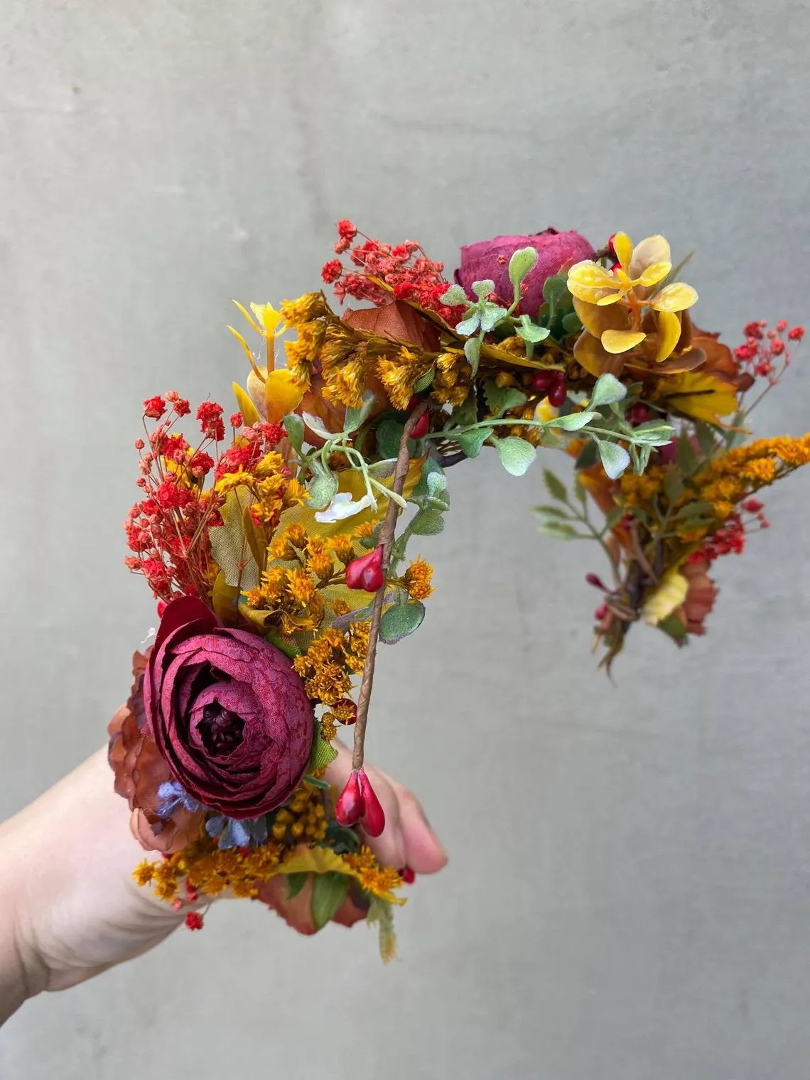 Customisable Autumn flower half wreath Boho Fall bridal flower crown Magaela accessories Peony autumn hair wreath Fall wedding Flower crown Handmade