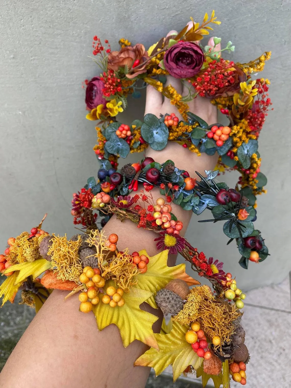 Customisable Autumn flower half wreath Boho Fall bridal flower crown Magaela accessories Peony autumn hair wreath Fall wedding Flower crown Handmade