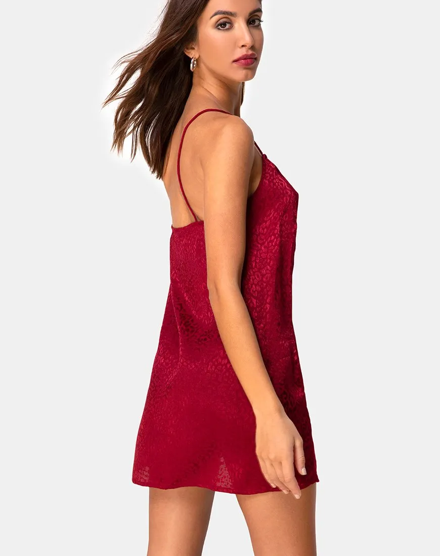 Datista Slip Dress in Satin Cheetah Raspberry