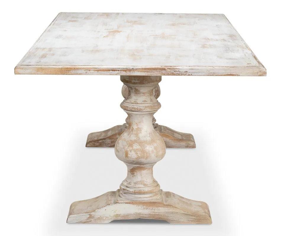 Distressed French Country Double Pedestal Table