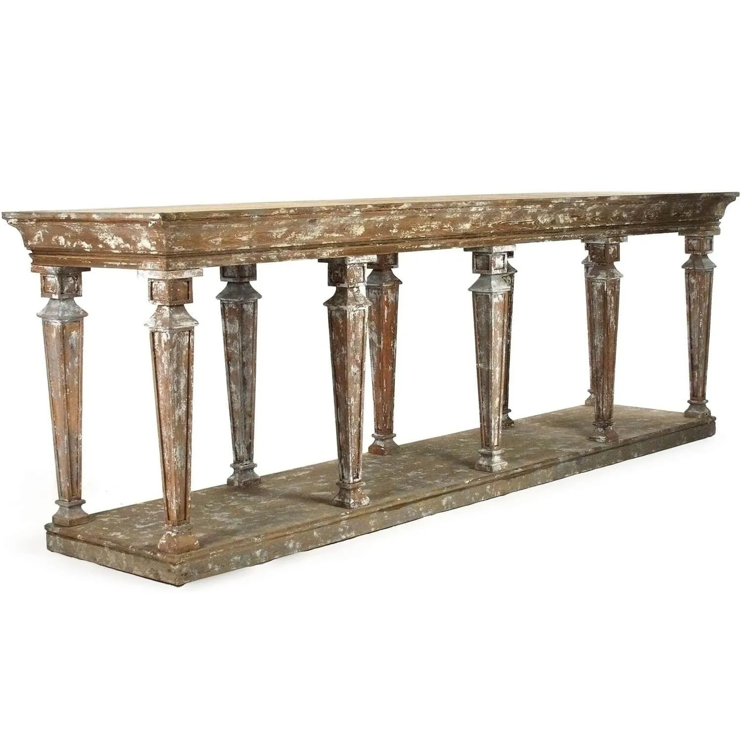 Distressed Wood Pillar Buffet Table