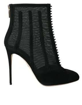 Dolce & Gabbana Black Mesh Stiletto Heels Ankle Boots Shoes