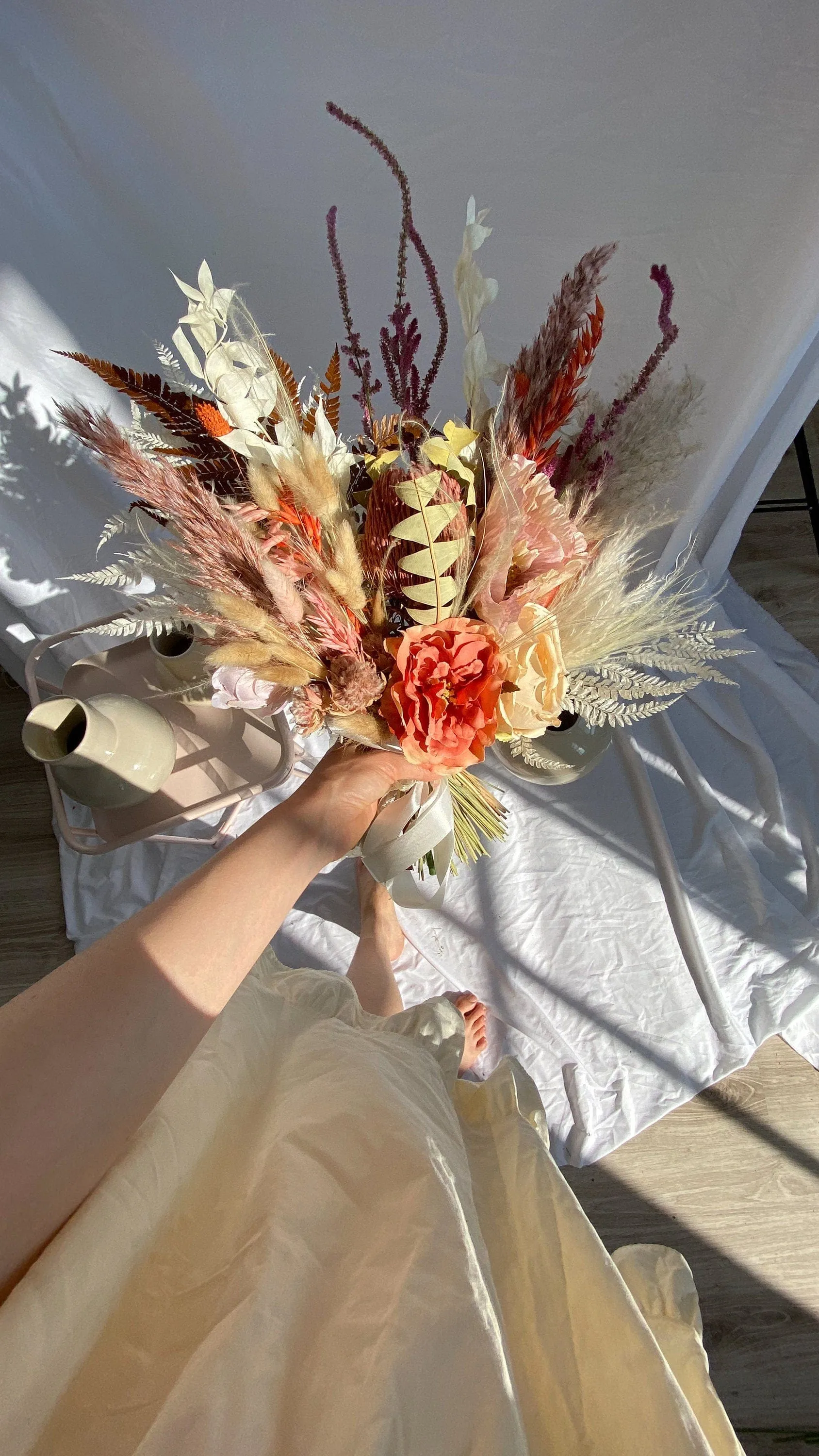 Dried Flowers Bridal Bouquet - Rustic Red & Orange No. 2