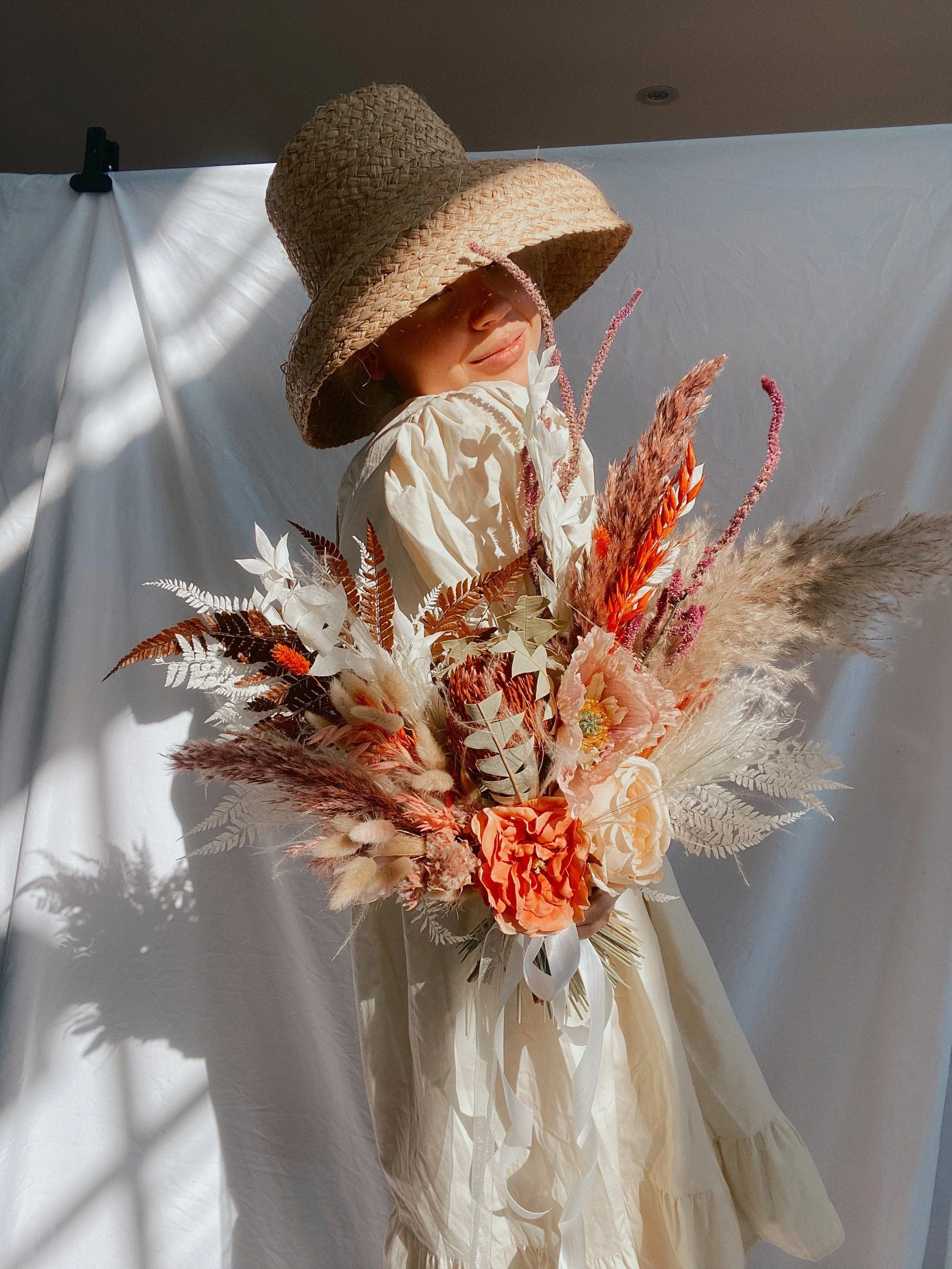 Dried Flowers Bridal Bouquet - Rustic Red & Orange No. 2