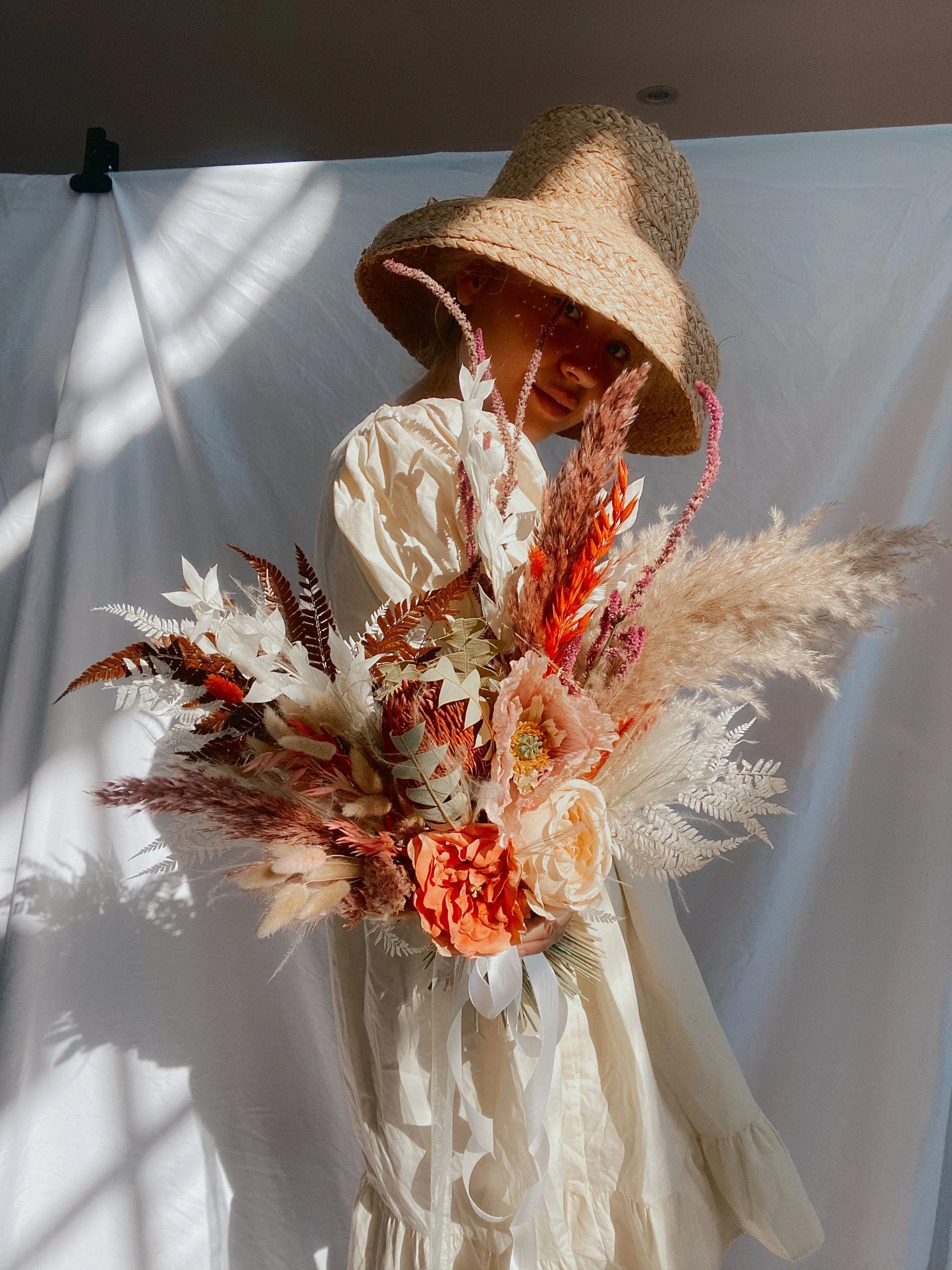 Dried Flowers Bridal Bouquet - Rustic Red & Orange No. 2