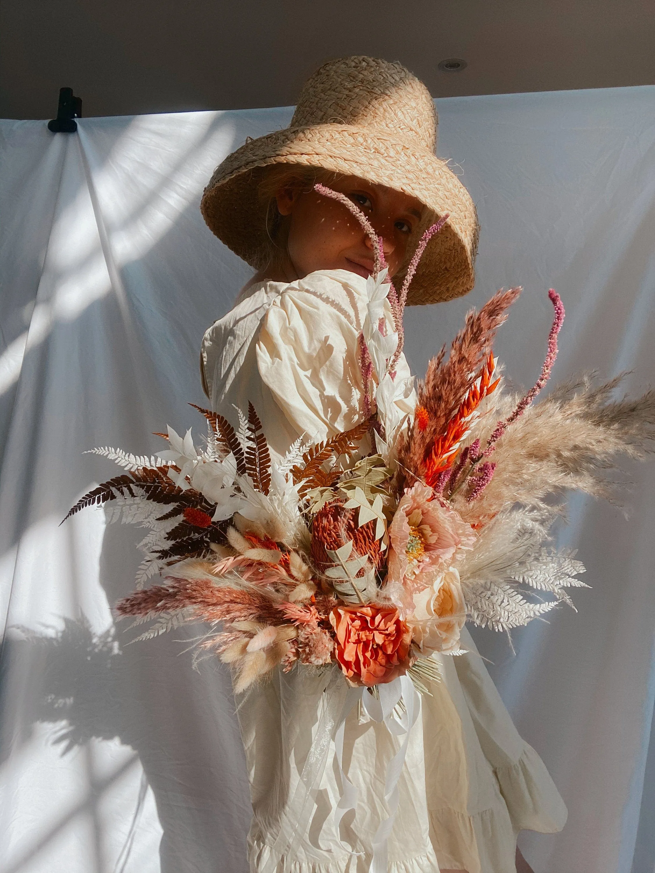 Dried Flowers Bridal Bouquet - Rustic Red & Orange No. 2