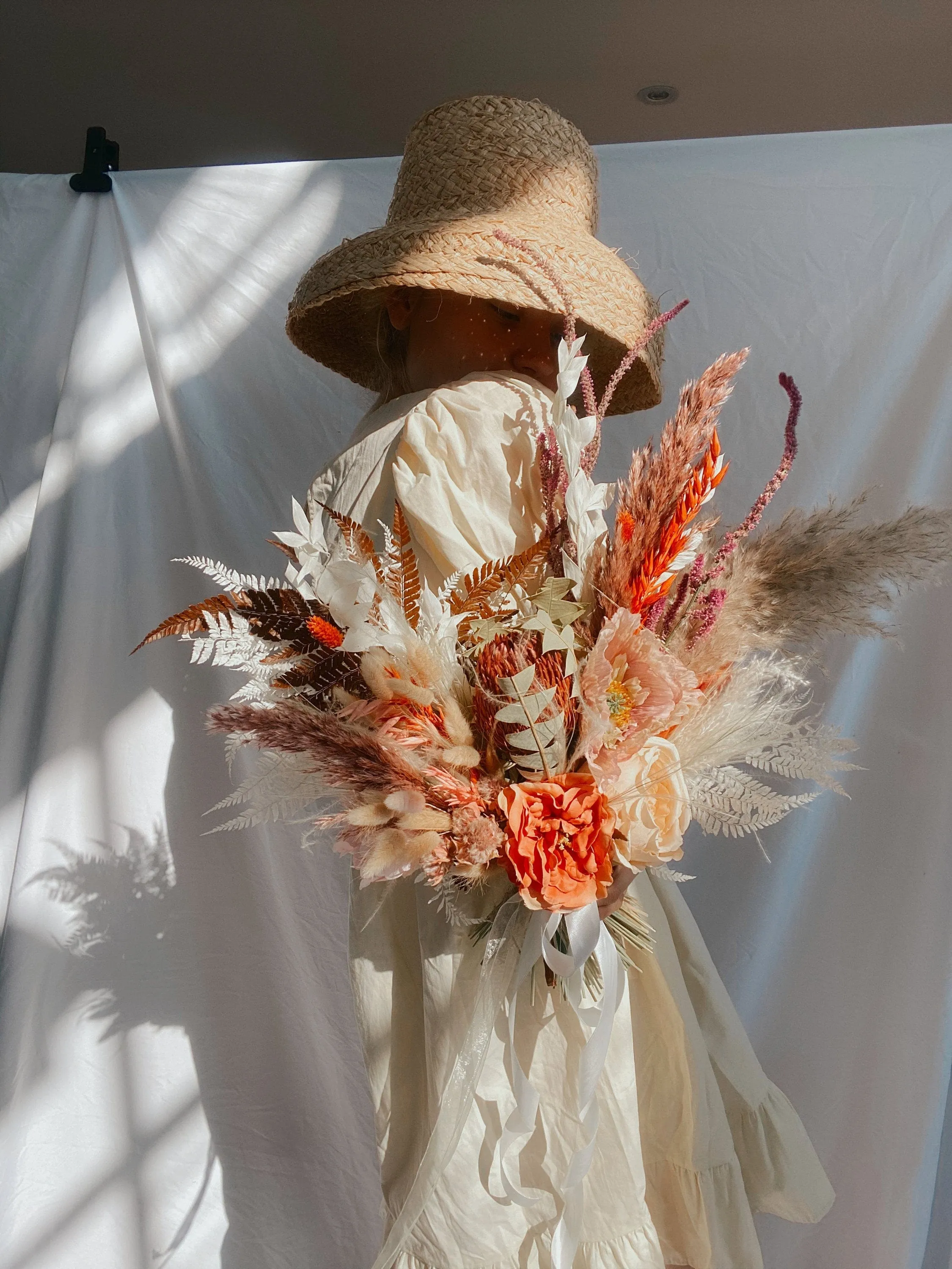 Dried Flowers Bridal Bouquet - Rustic Red & Orange No. 2