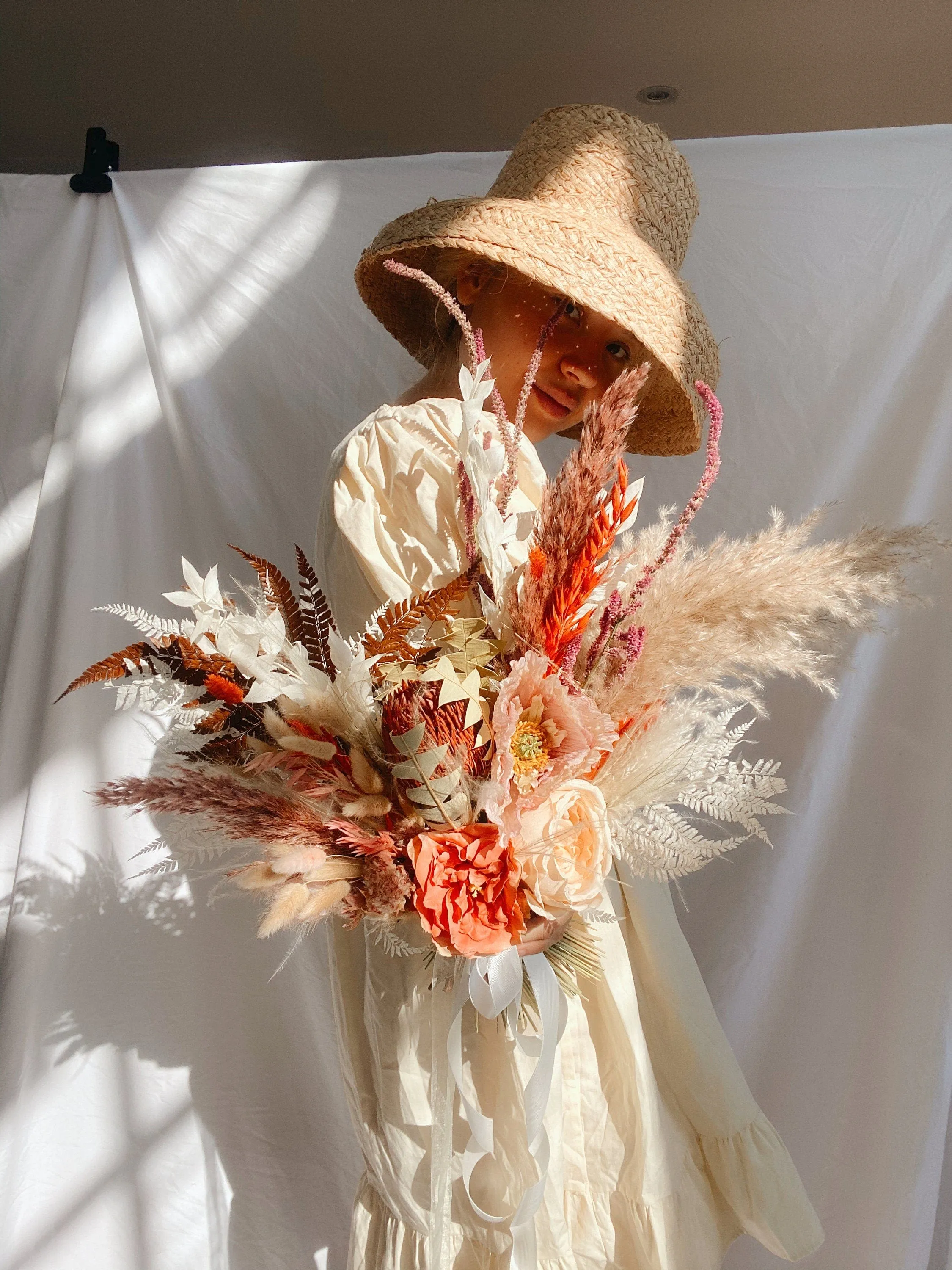 Dried Flowers Bridal Bouquet - Rustic Red & Orange No. 2