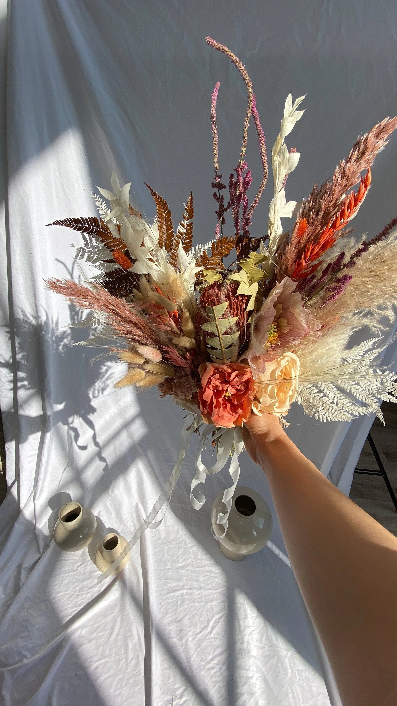 Dried Flowers Bridal Bouquet - Rustic Red & Orange No. 2