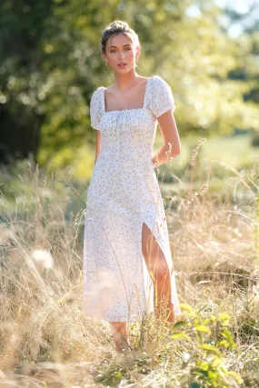 Elegant Moment Blue Floral Midi Dress