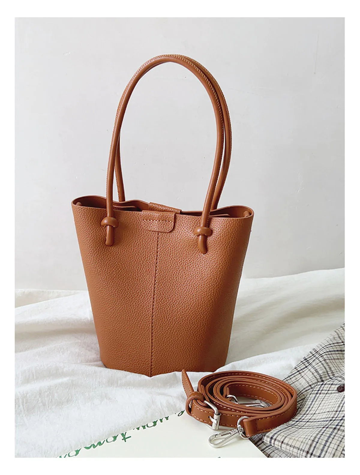 Elena Handbags Chic Leather Bucket Bag