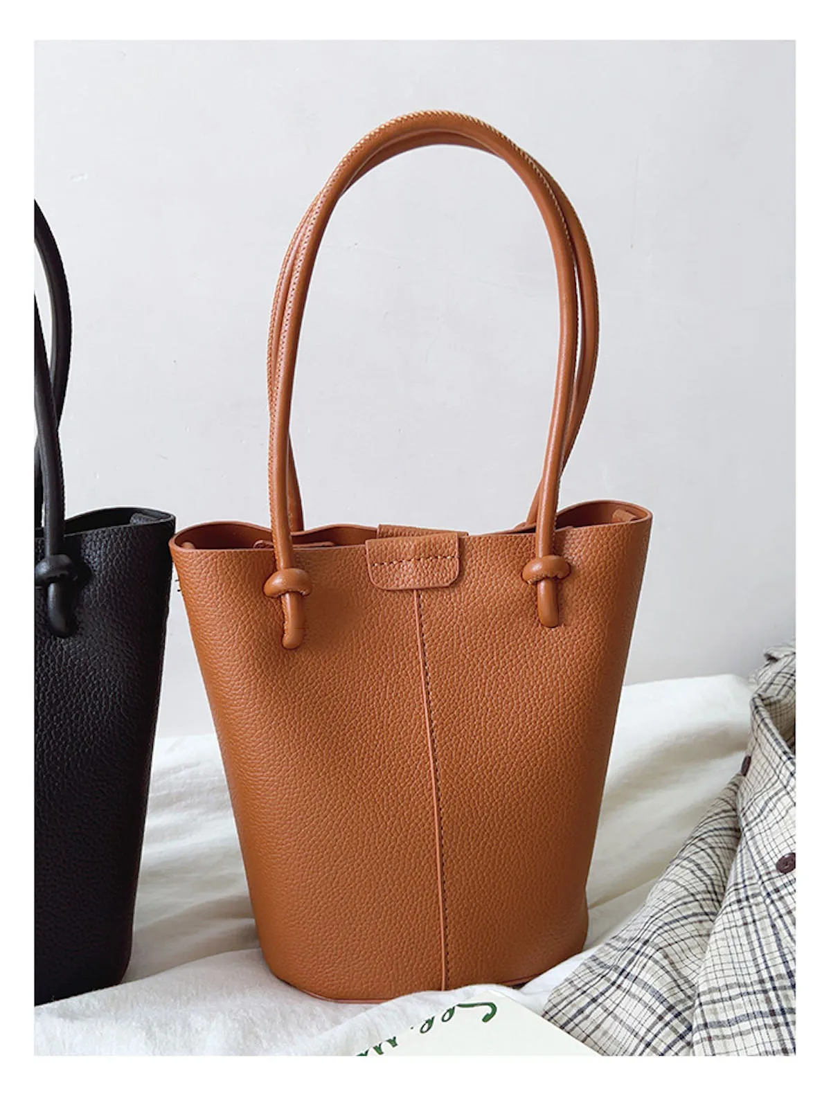 Elena Handbags Chic Leather Bucket Bag