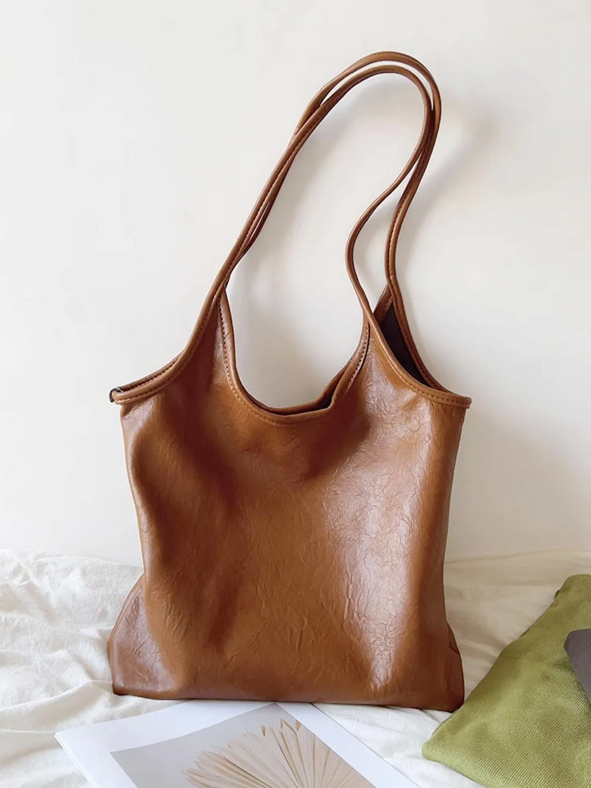 Elena Handbags Simple Leather Tote Bag