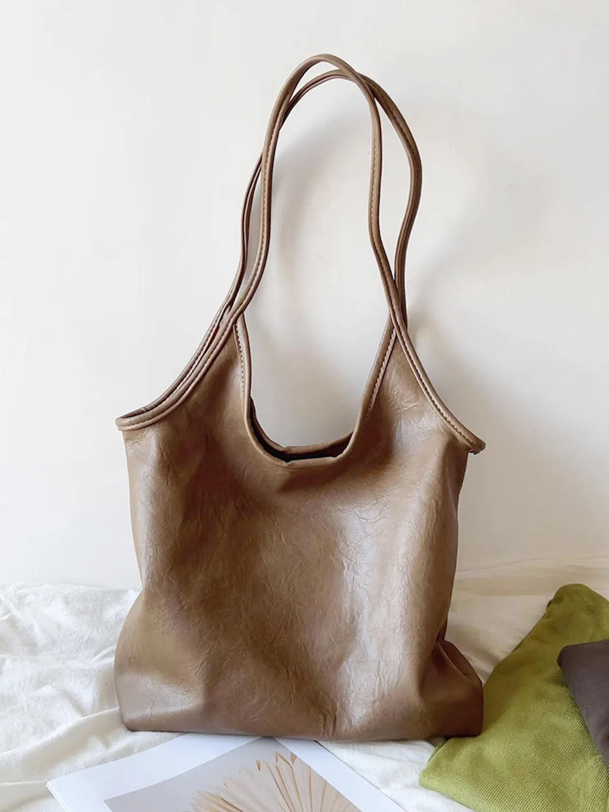 Elena Handbags Simple Leather Tote Bag