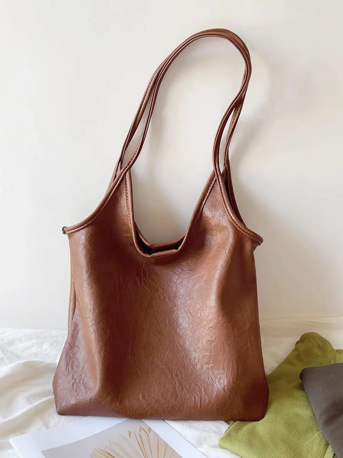 Elena Handbags Simple Leather Tote Bag