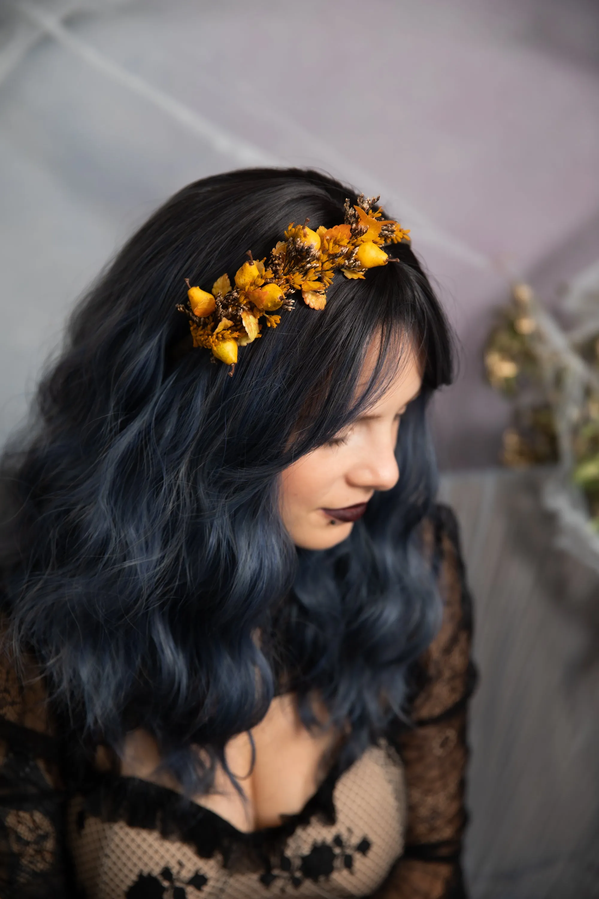 Fall flower headband with pears