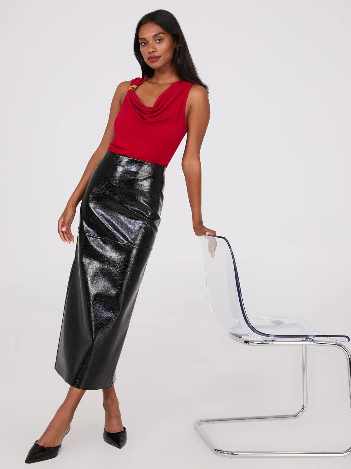 Faux Leather Column Skirt