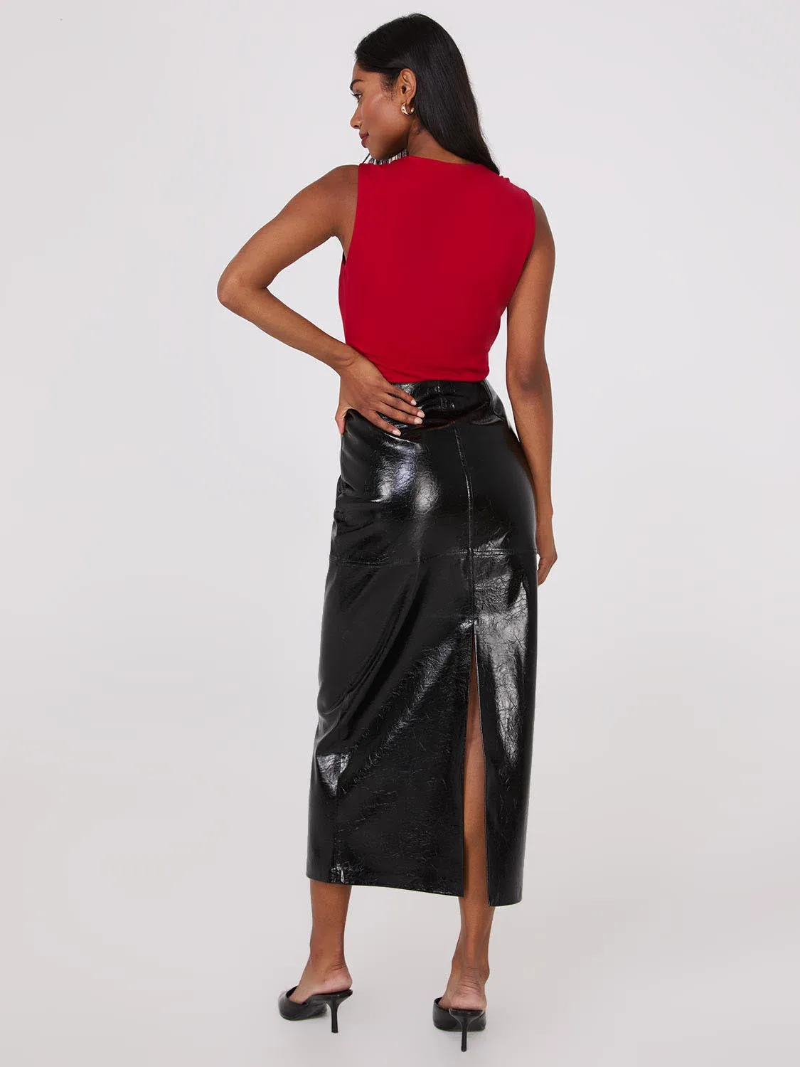 Faux Leather Column Skirt