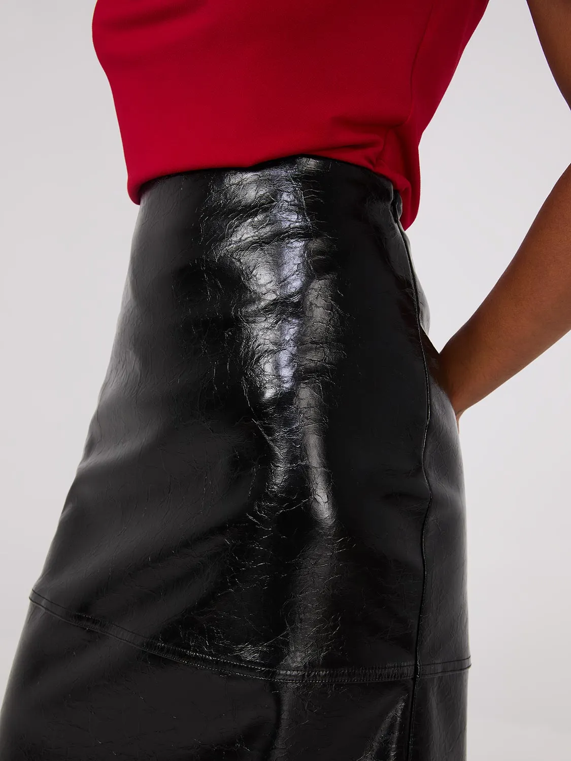 Faux Leather Column Skirt