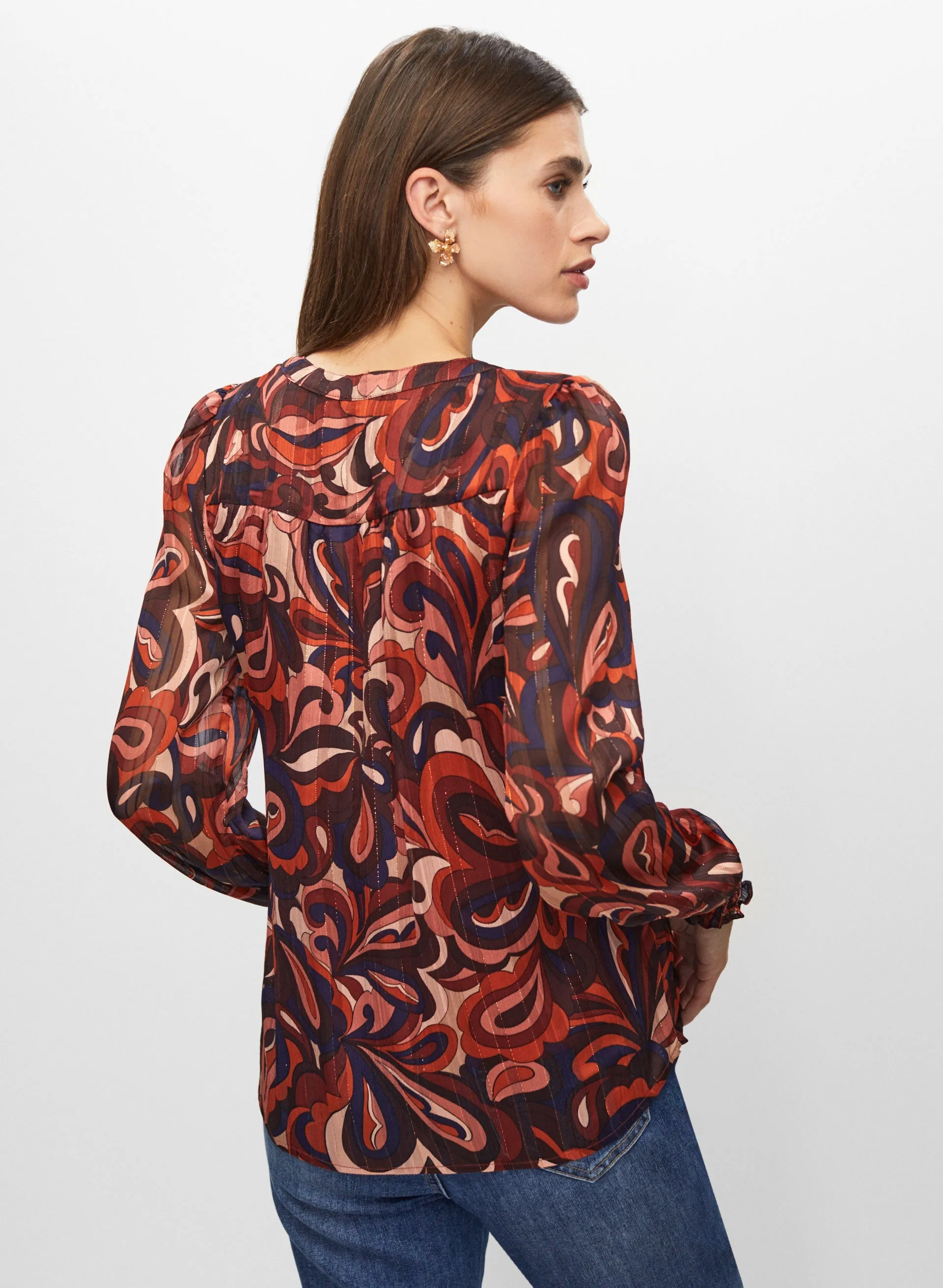 Floral Paisley Print Chiffon Top