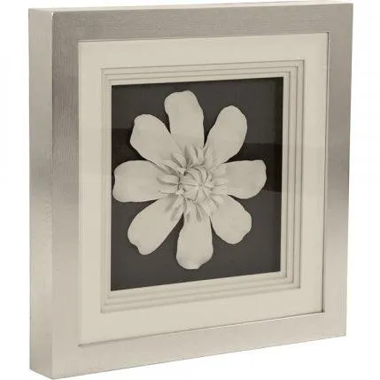 Framed White Ceramic Flower Art