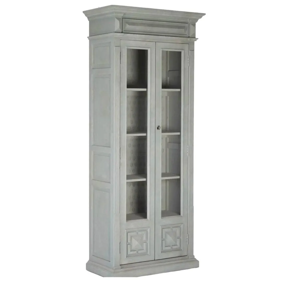 French Blue Gray Glass Cabinet