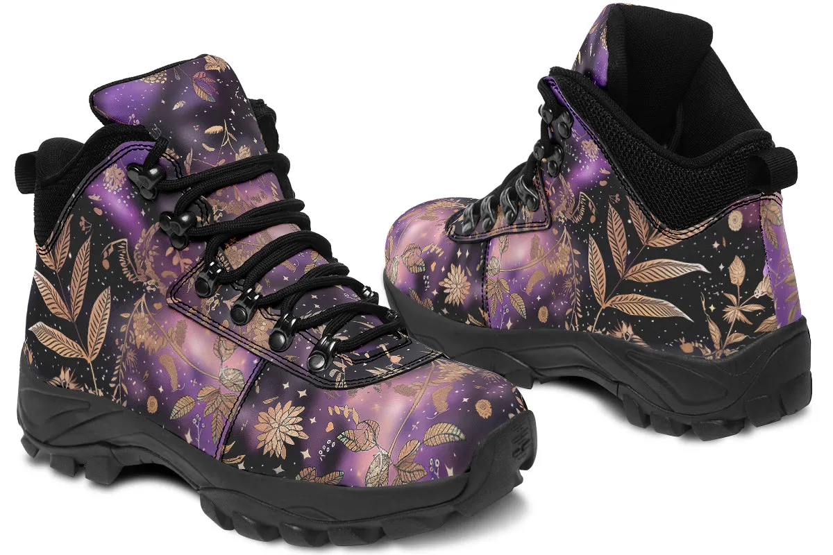 Galactic Bloom Outdoor Boots - Water Resistant Vegan Leather Trekking Shoes with Durable Soles