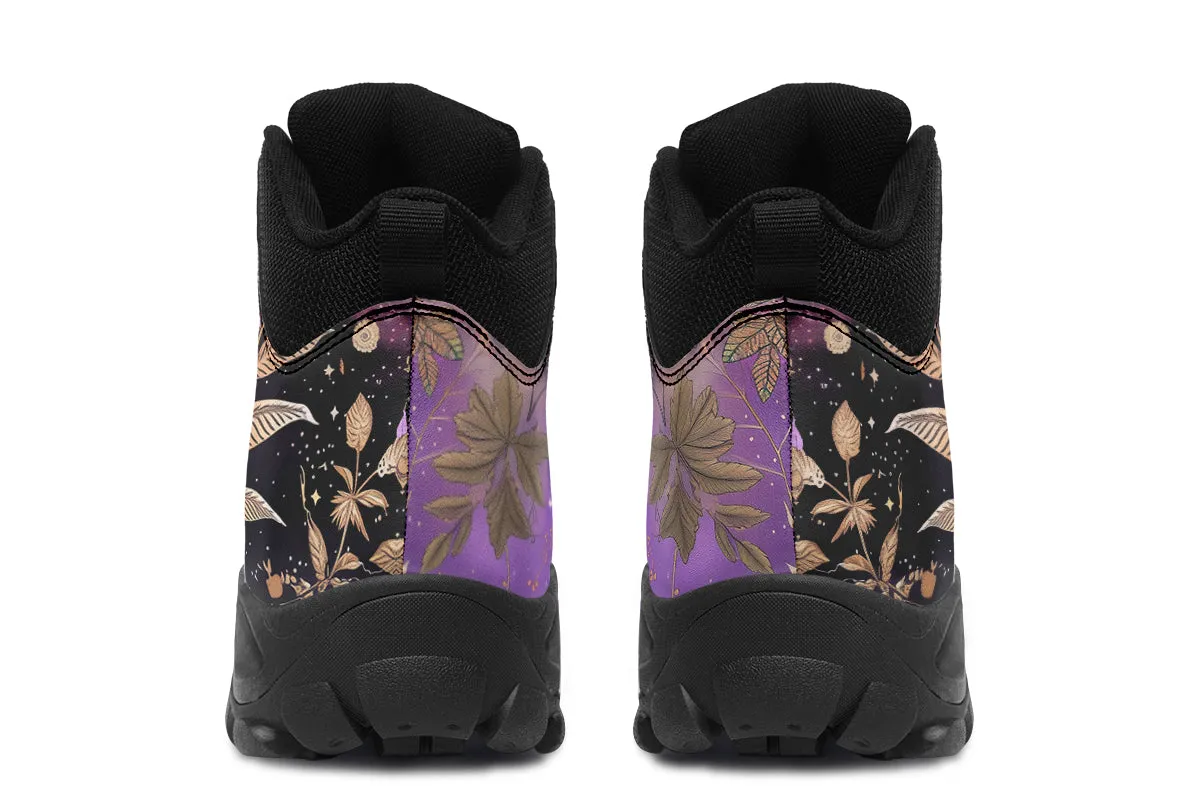 Galactic Bloom Outdoor Boots - Water Resistant Vegan Leather Trekking Shoes with Durable Soles