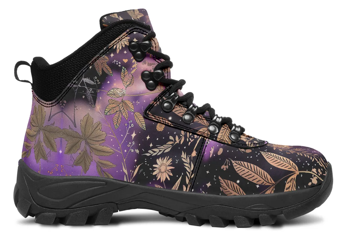 Galactic Bloom Outdoor Boots - Water Resistant Vegan Leather Trekking Shoes with Durable Soles