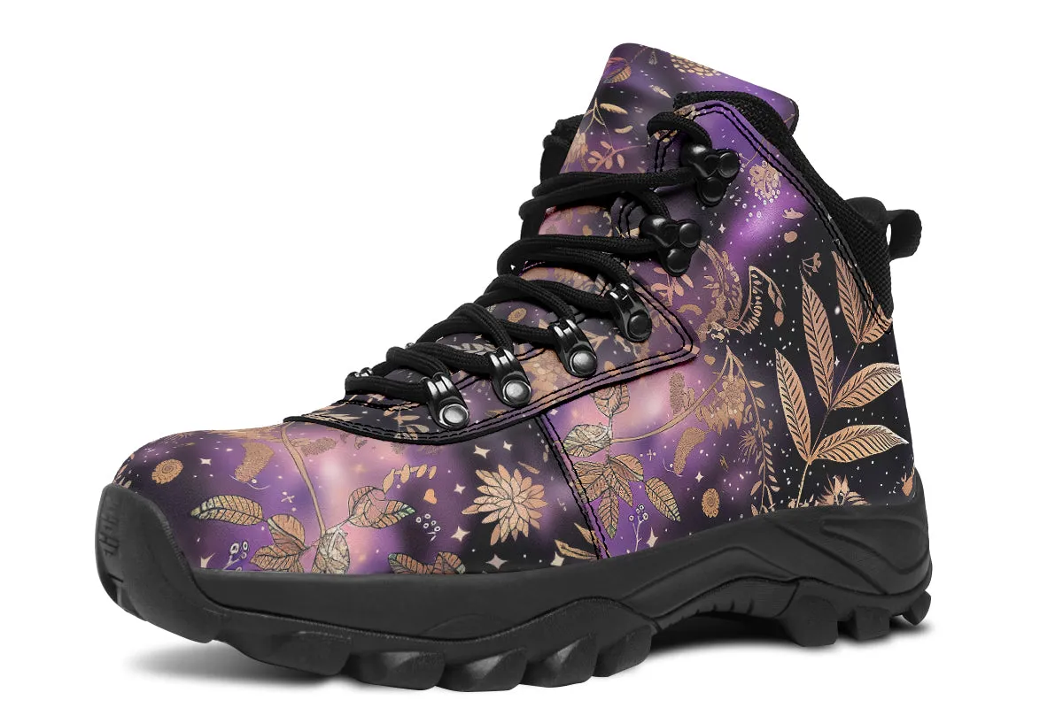 Galactic Bloom Outdoor Boots - Water Resistant Vegan Leather Trekking Shoes with Durable Soles