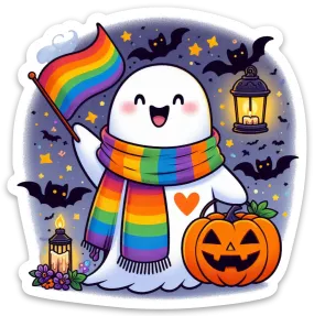 Ghost Scarf Flag Spooky Pride Sticker