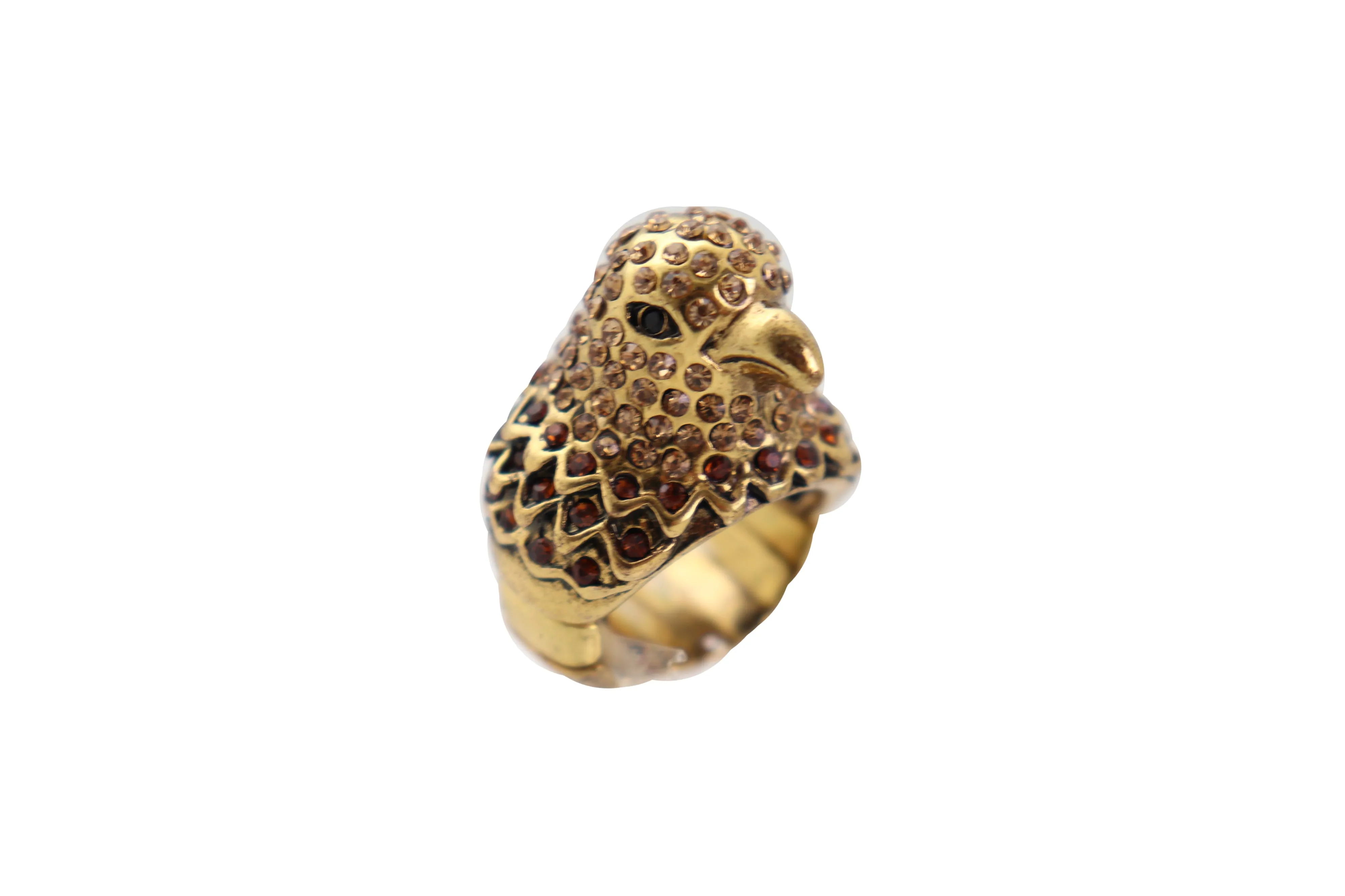 Gold Metal Ring Bird Head Eagle Stretch Band One Size Cute