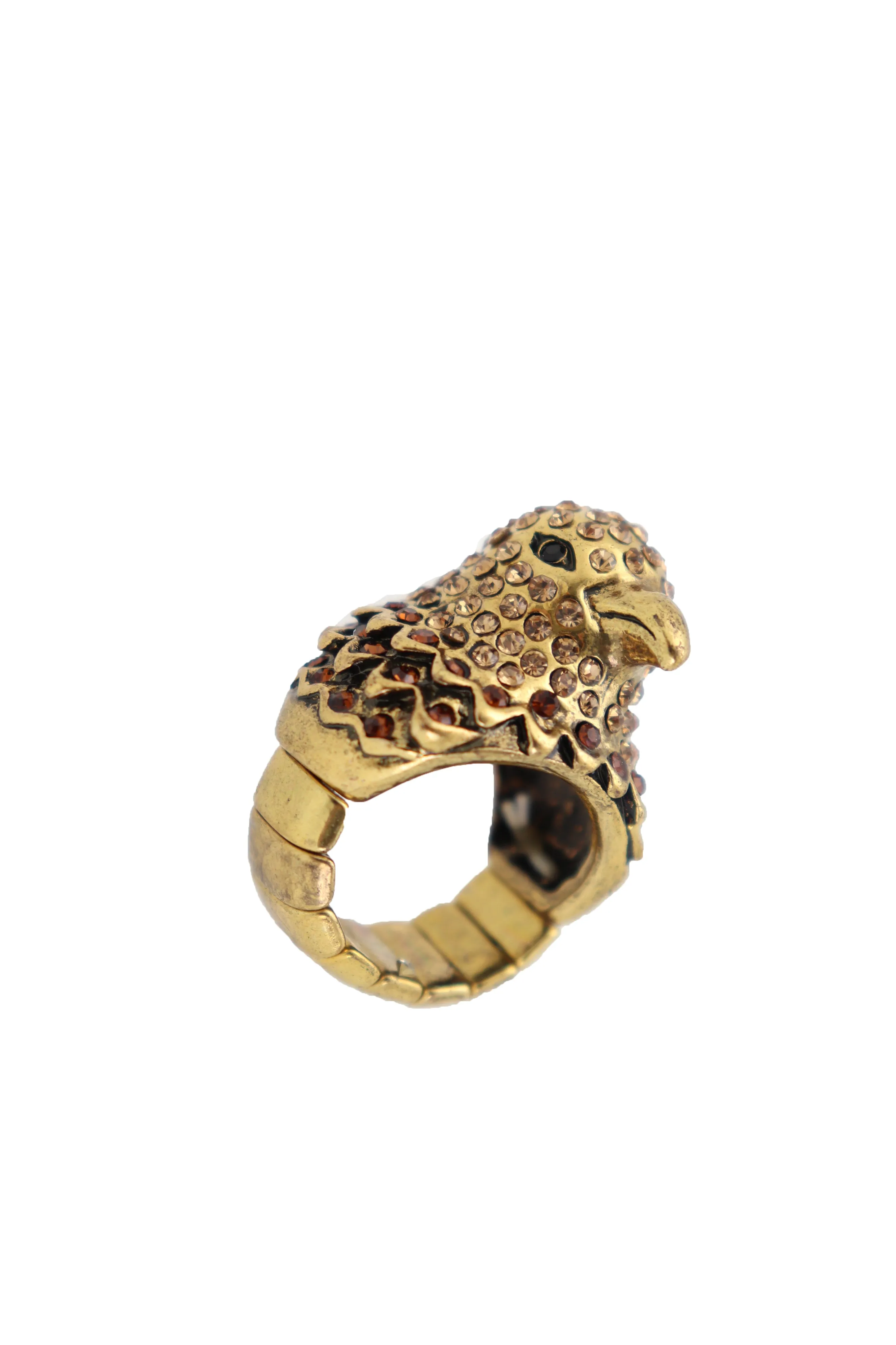 Gold Metal Ring Bird Head Eagle Stretch Band One Size Cute