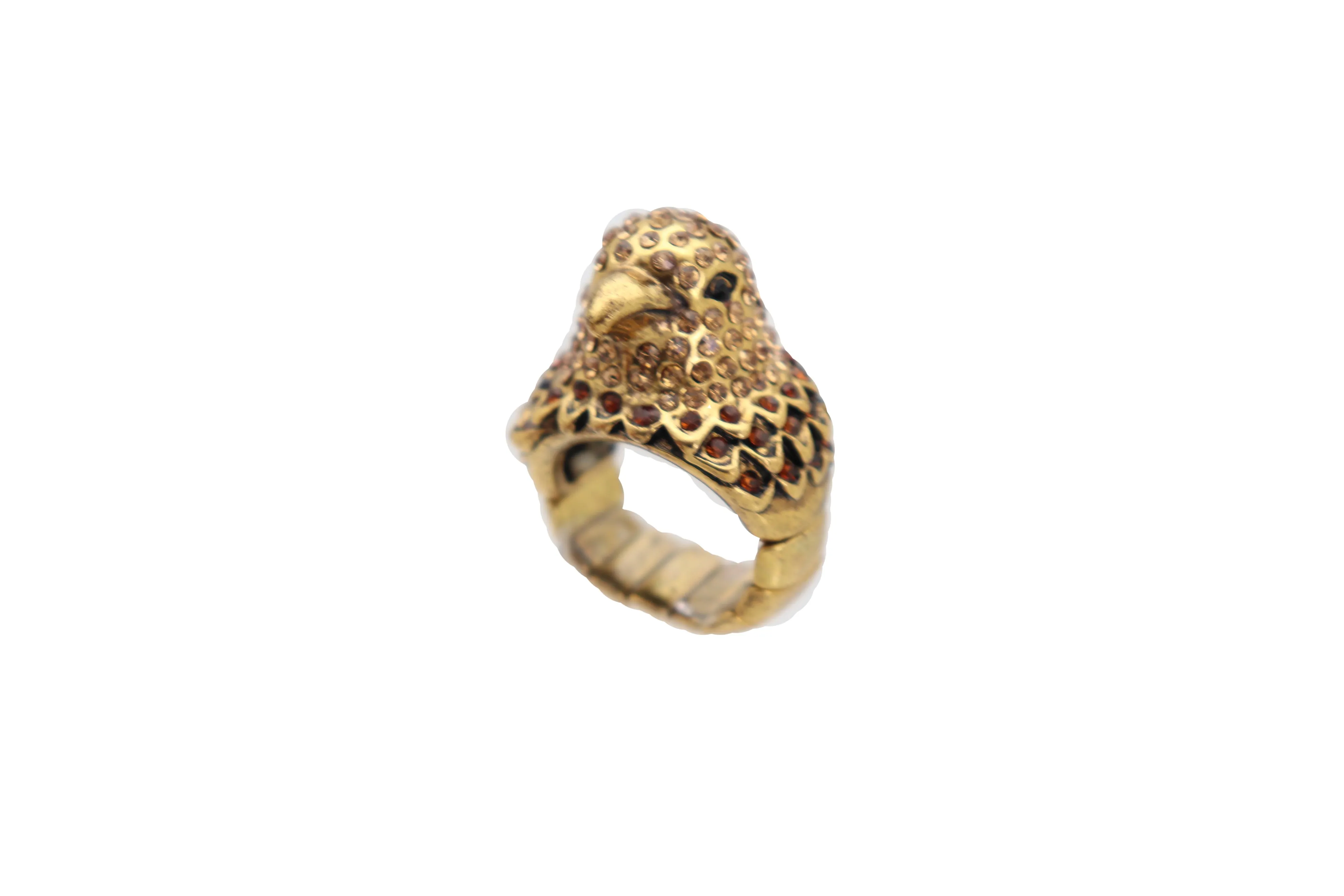 Gold Metal Ring Bird Head Eagle Stretch Band One Size Cute