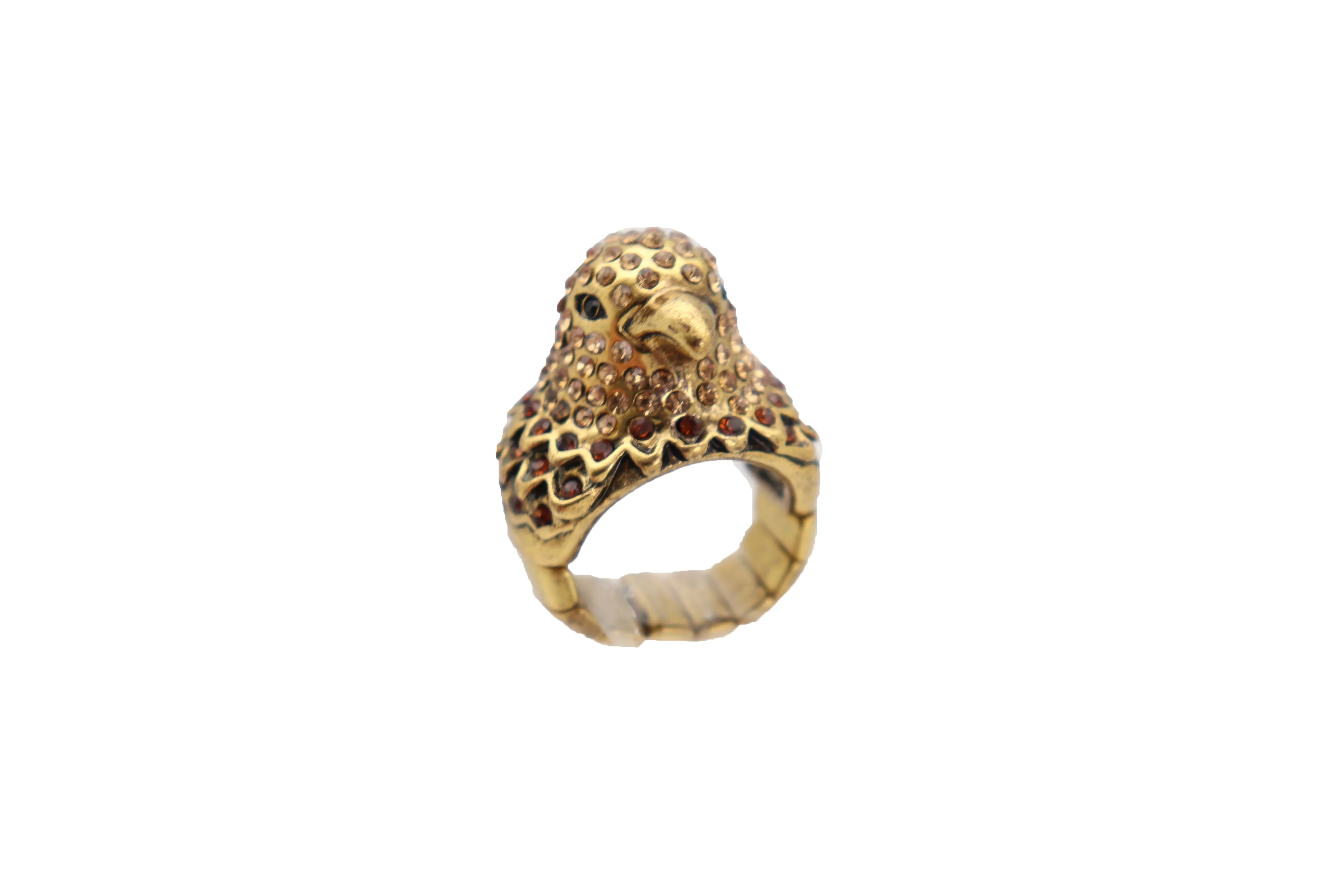 Gold Metal Ring Bird Head Eagle Stretch Band One Size Cute