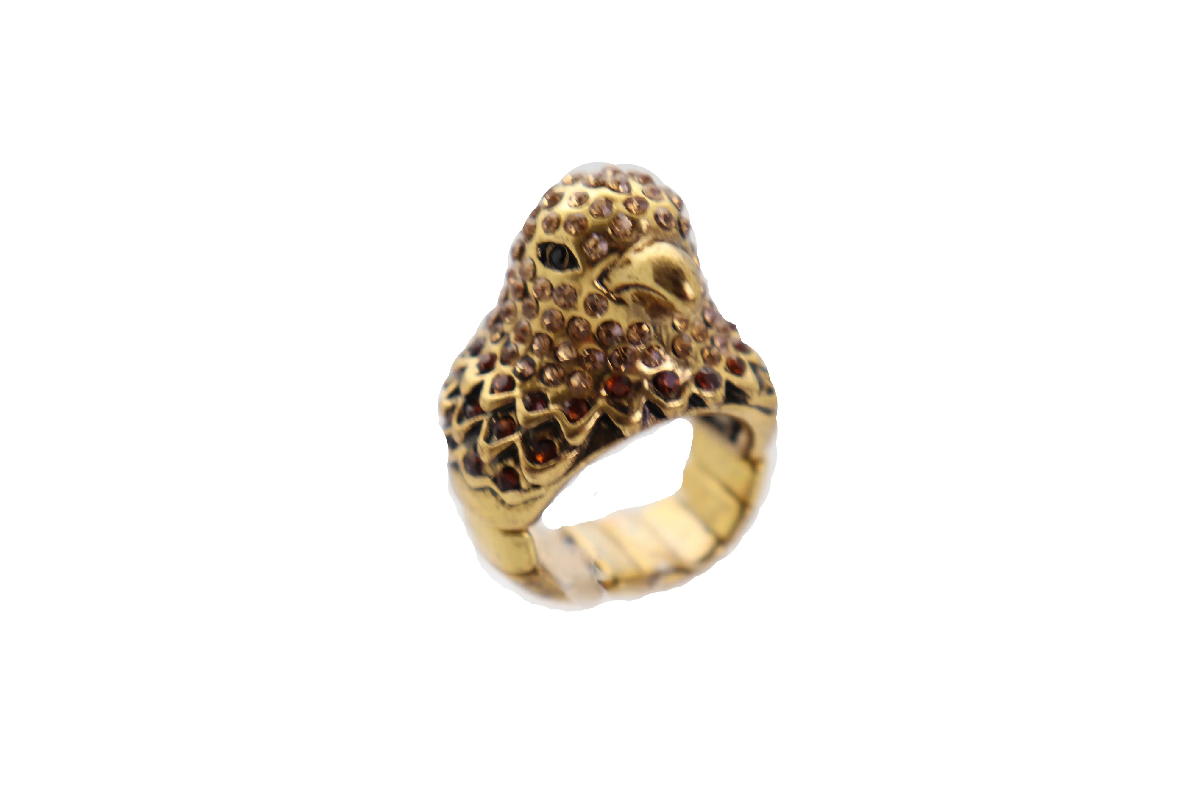 Gold Metal Ring Bird Head Eagle Stretch Band One Size Cute