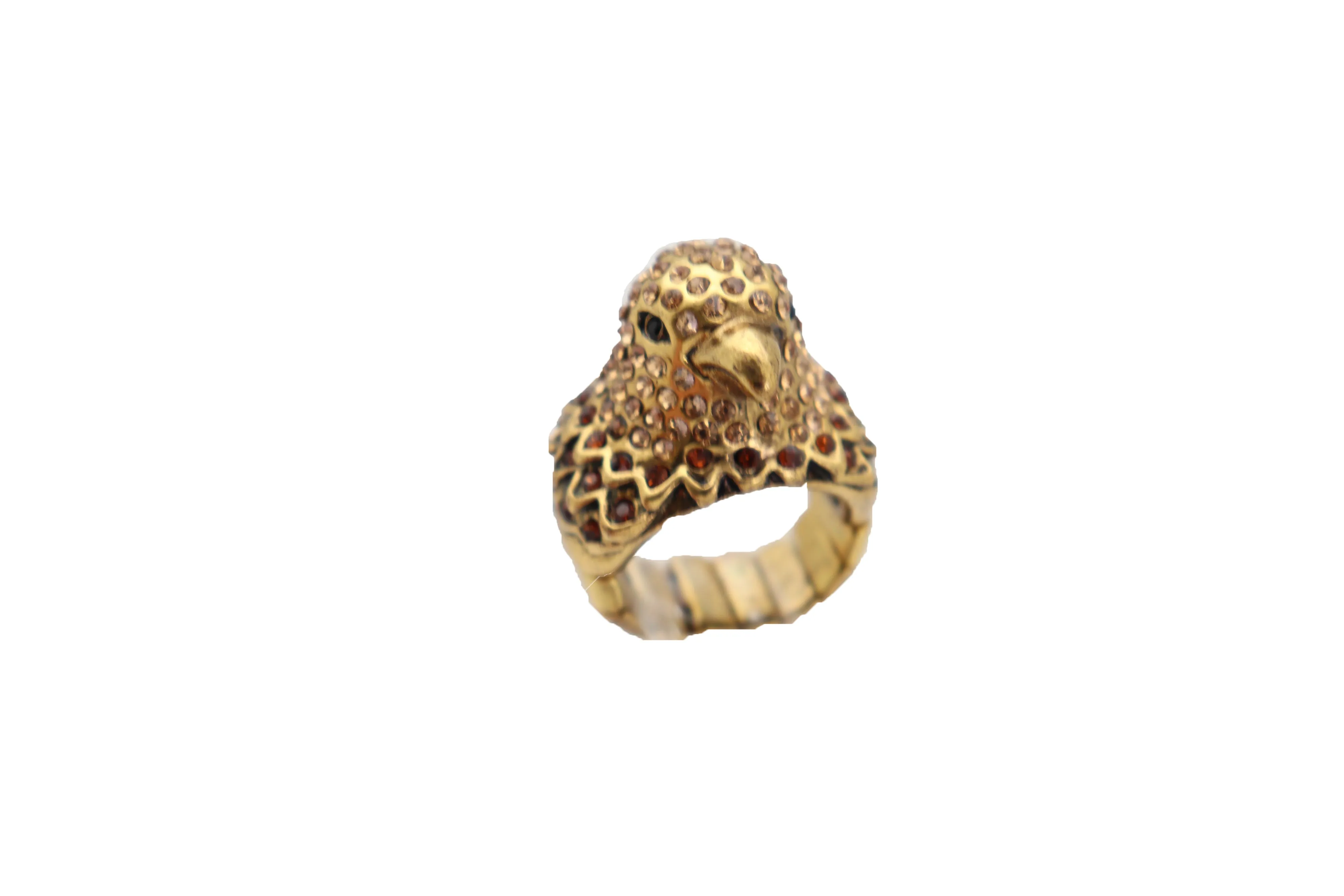 Gold Metal Ring Bird Head Eagle Stretch Band One Size Cute