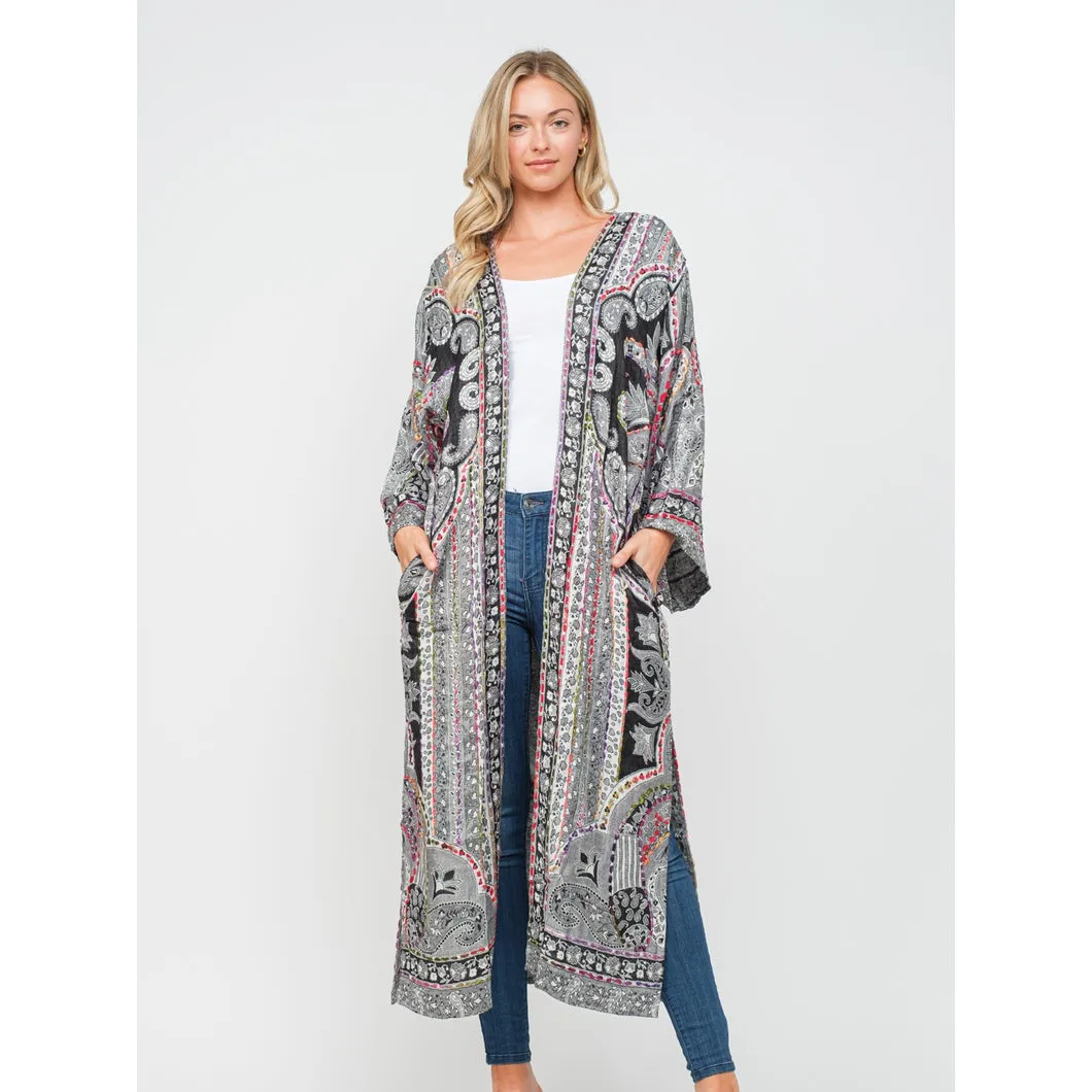 Gorgeous Embroidered Kimono Duster ~ Black & White