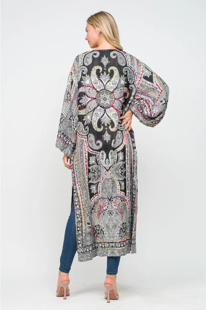 Gorgeous Embroidered Kimono Duster ~ Black & White