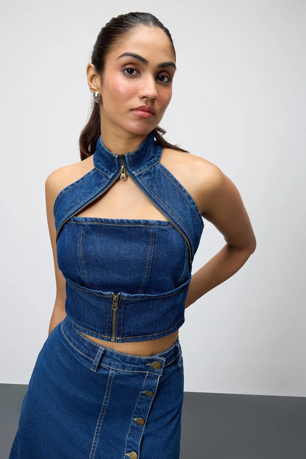 Gothic Chained Light Blue Denim Top