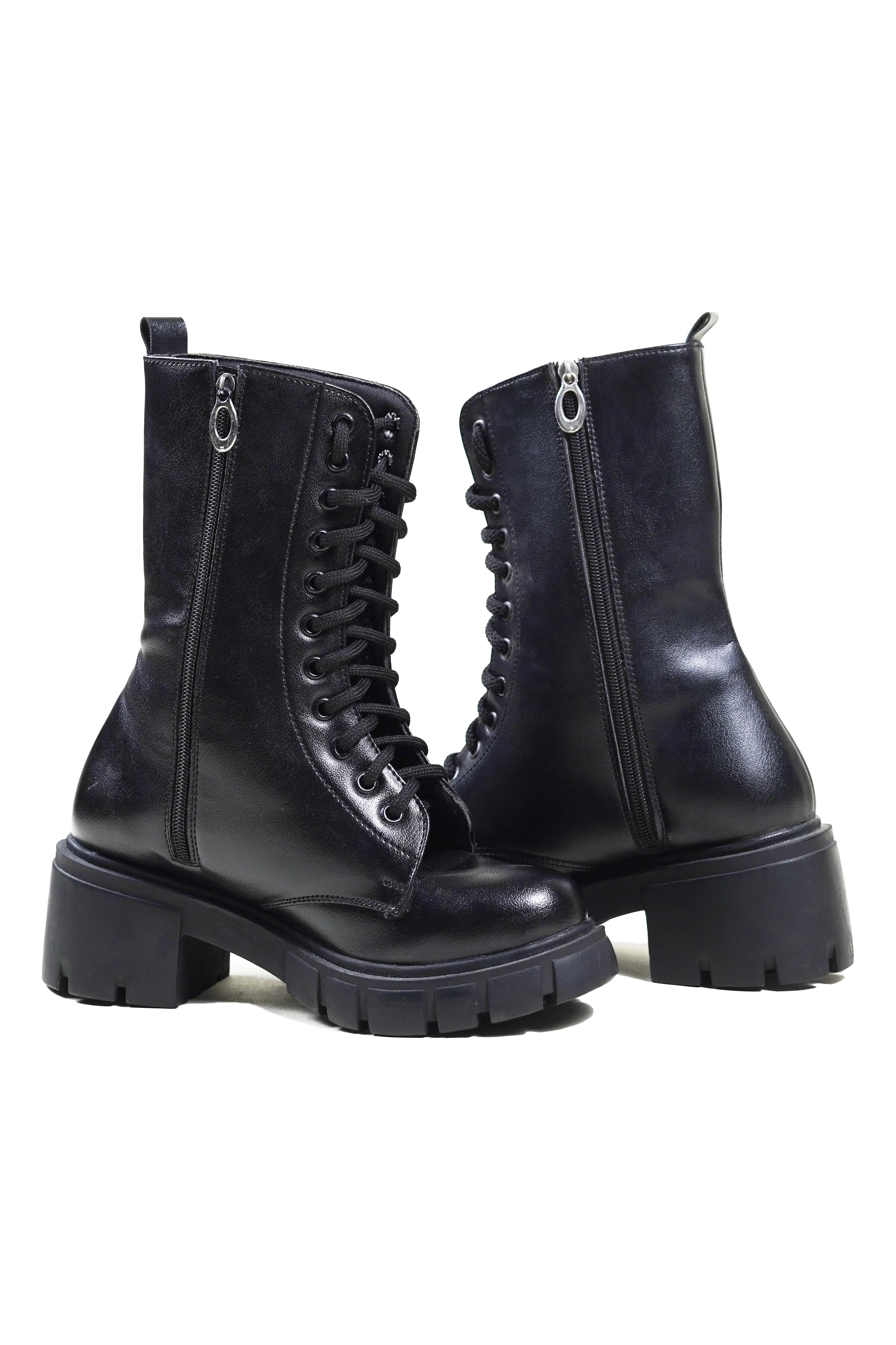 Gothic Side Zip Lace Up Punk Black Ankle Boots