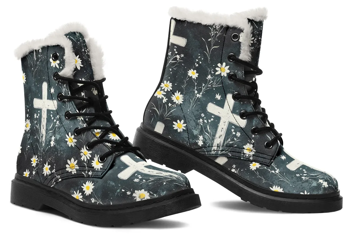 Graveyard Bloom Winter Boots - Warm Micro-Suede Doc-Style Boots Lined with Vegan Wool