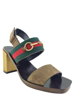 Gucci Web Trimmed Horsebit Suede Slingback Sandals Size 7