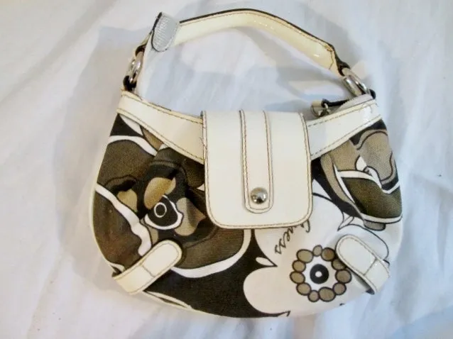 GUESS LANAI MINI hobo satchel clutch bag boho WHITE BROWN FLORAL purse