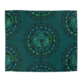 Handmade Mandala Art Microfiber Duvet Cover - Green Mandala on Dark Petroleum Green Background