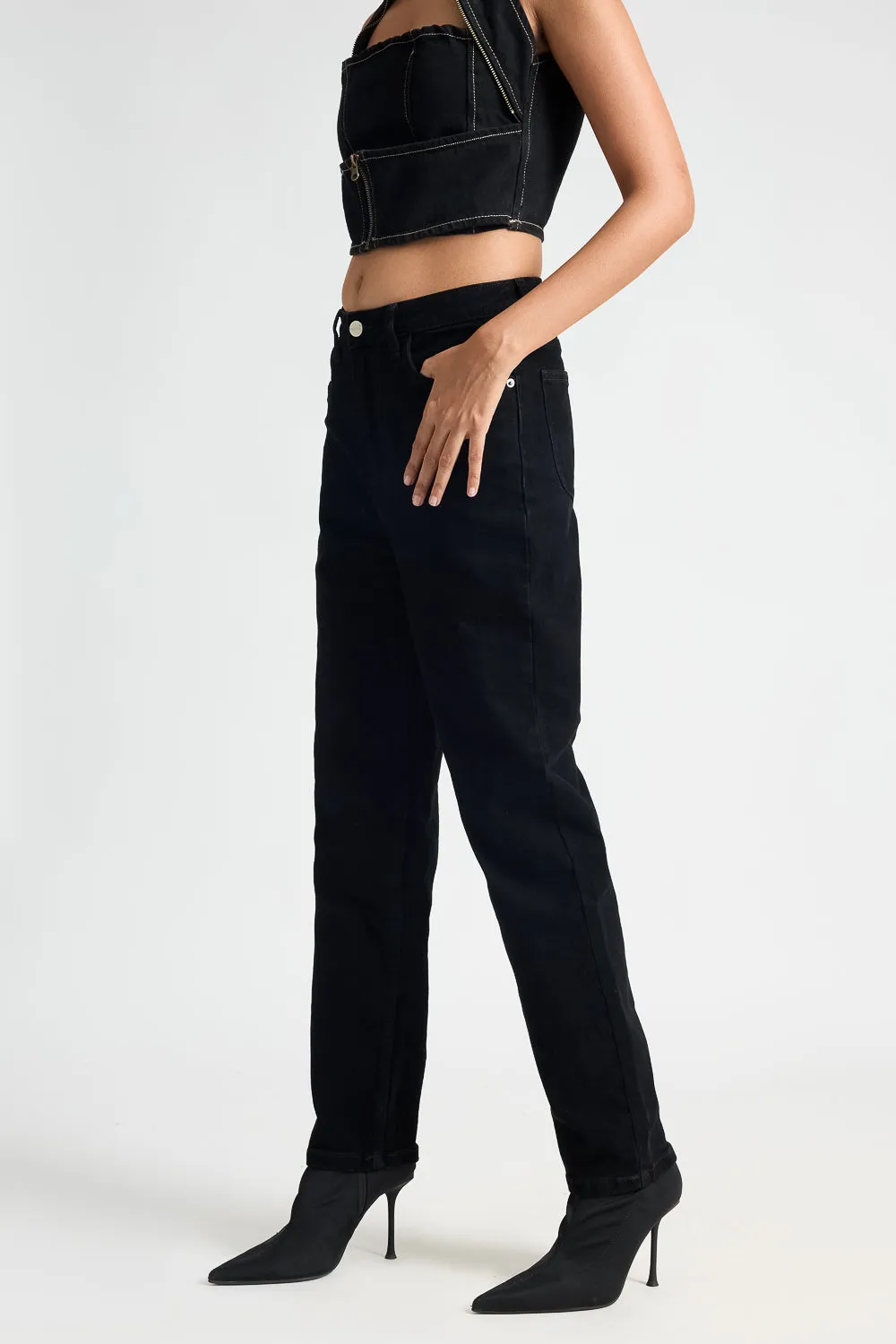 High Waisted Midnight Black Mom Jeans