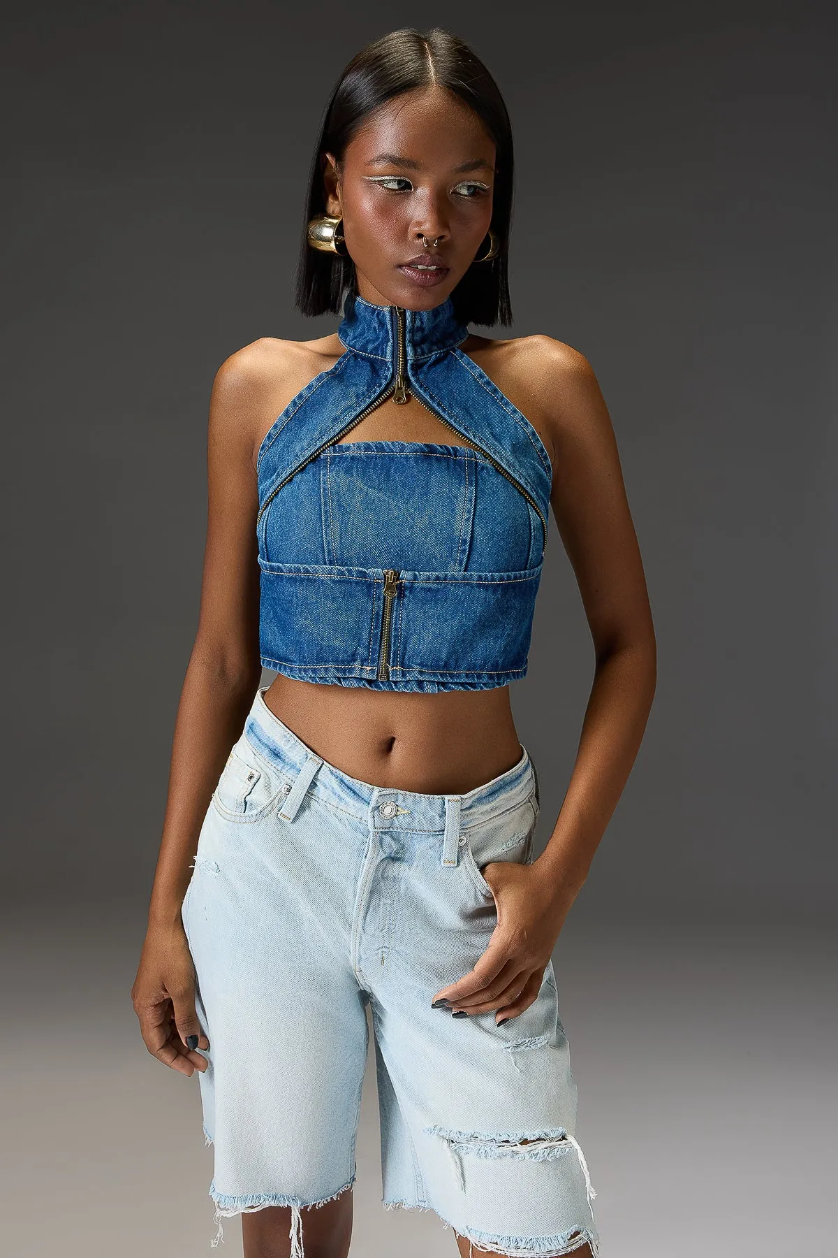 Indigo Gothic Chained Denim Top